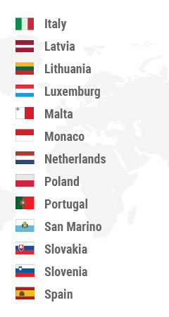 Greece, Hungary, Ireland, Italy, Latvia Lithuania, Luxemburg, Macedonia, Malta, Monaco